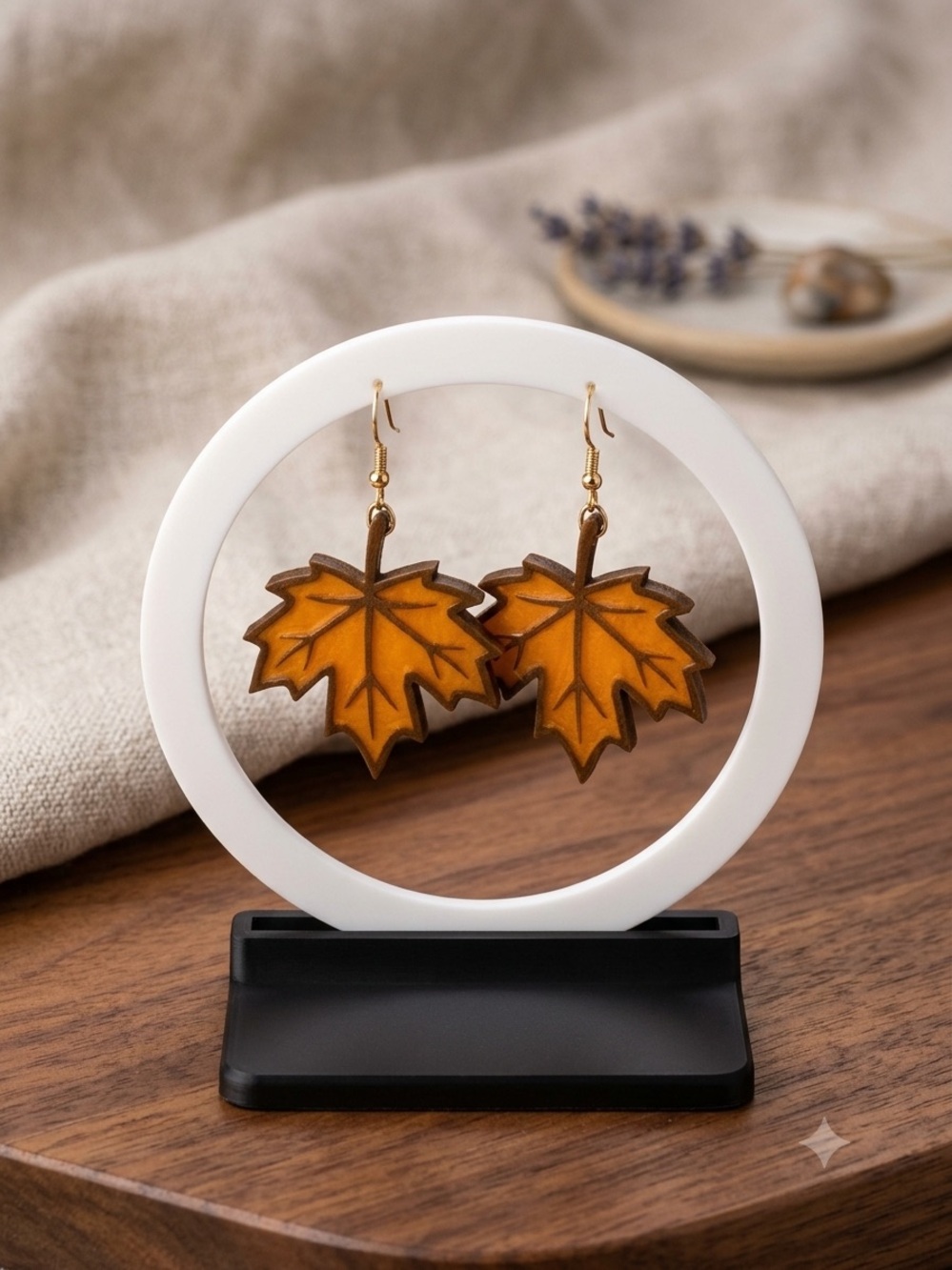 Handmade Amber Maple Leaf Earrings - Unbranded